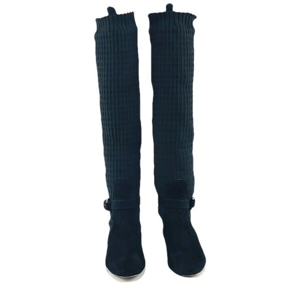 Massimo Dutti Over-The-Knee Boots Size 4 Black Suede & Ribbed Knit - Picture 3 of 11